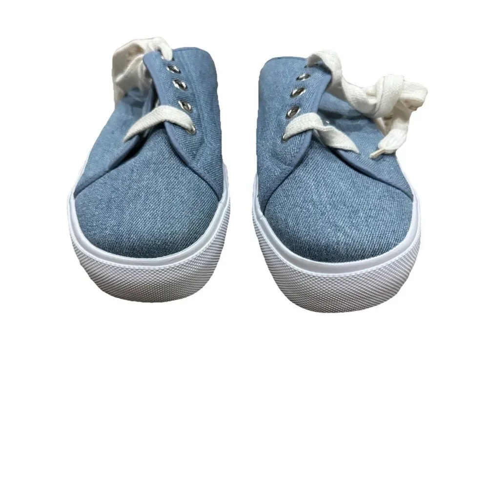Vtg 90s Y2K NO BOUNDARIES Blue Denim Platform Slip-On Mules Sneakers Sz 8.5